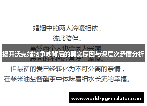 揭开沃克婚姻争吵背后的真实原因与深层次矛盾分析