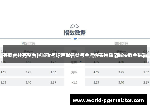 英联赛杯完整赛程解析与球迷报名参与全流程实用指南解读版全集篇